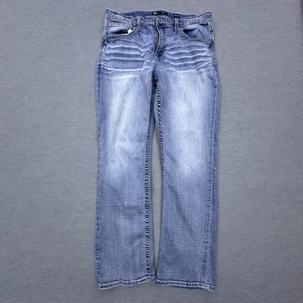Buckle BKE Tyler Jeans Mens 36x32 Blue Whiskered Faded Light Wash Stretch Denim